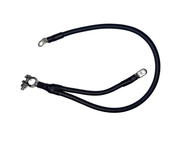 Black negative battery ground cable pictured on a white background