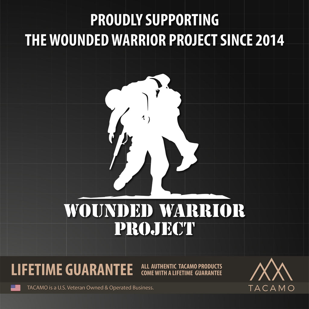 Silhouette of a warrior with text supporting the Wounded Warrior Project on a black background.