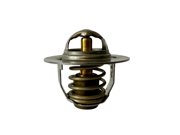 Metallic automotive thermostat on a white background