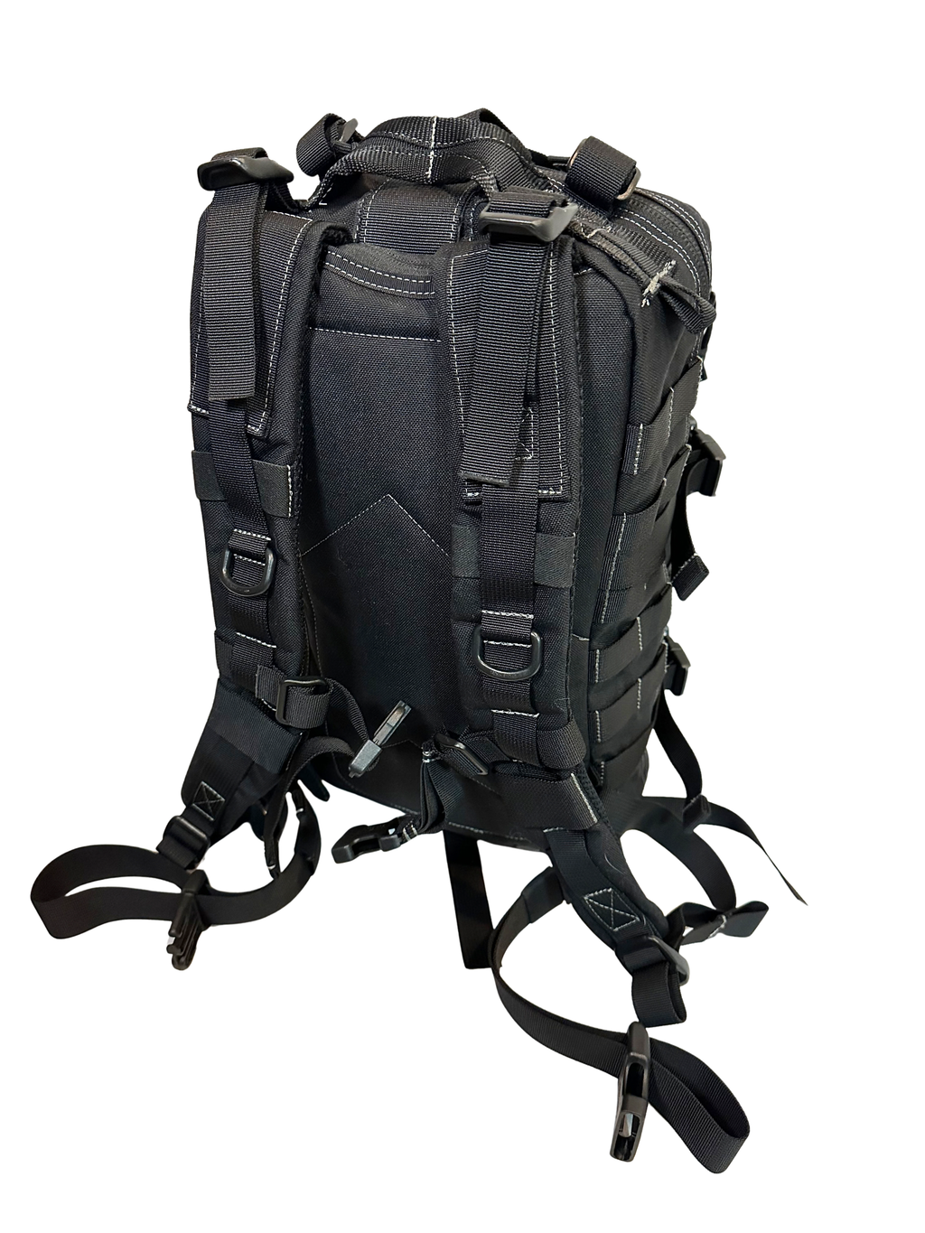 Black tactical backpack on a white background