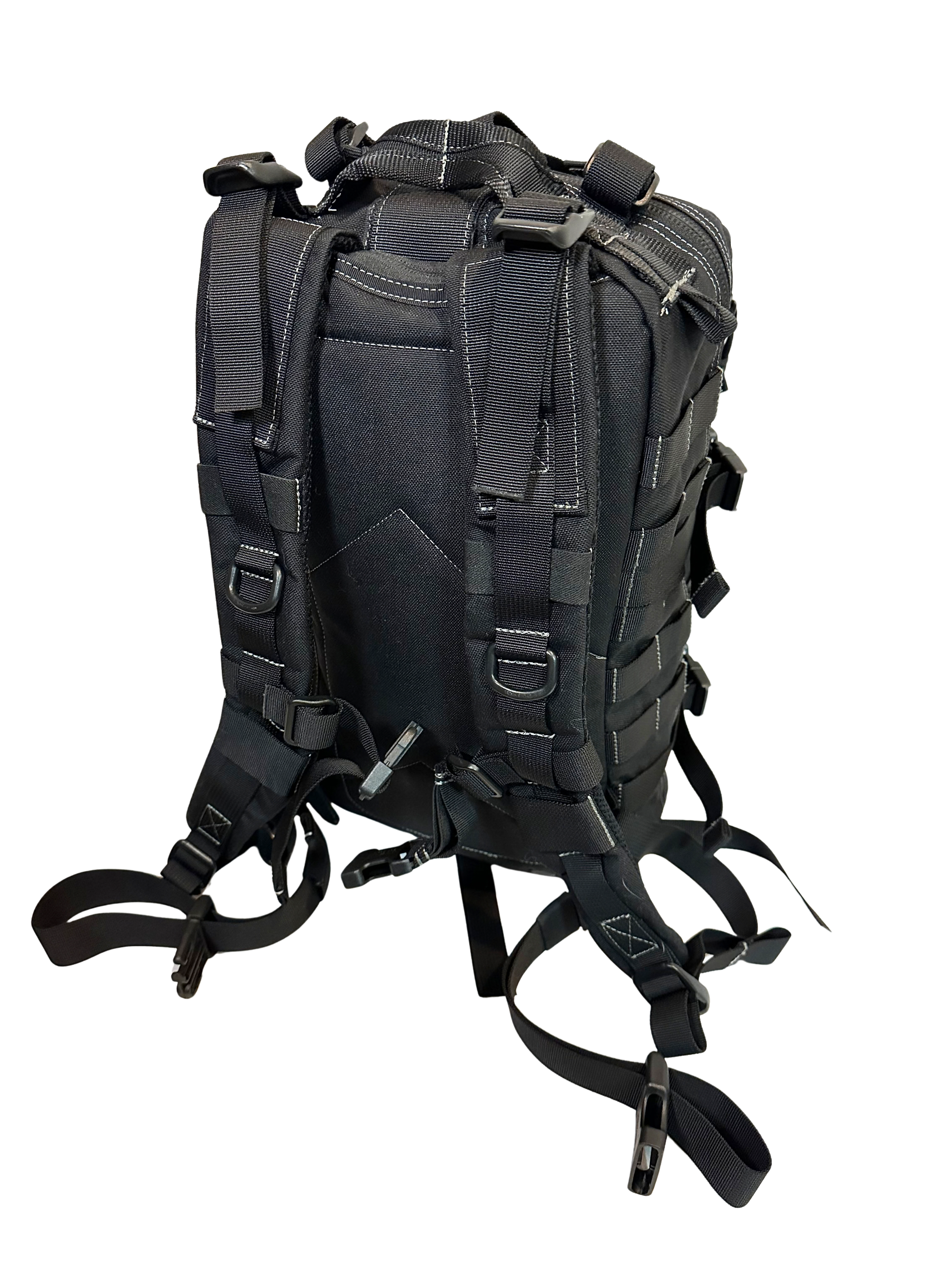 Black tactical backpack on a white background