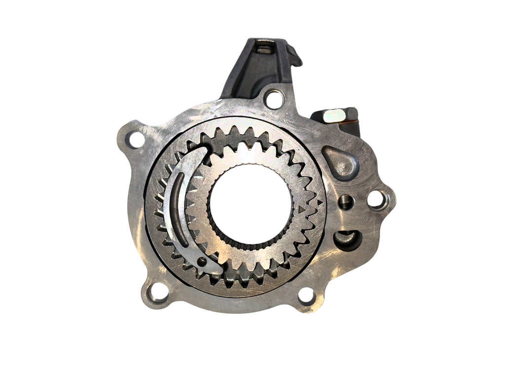 Mechanical component with gears on a white background