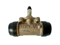 Drum brake wheel cylinder with black rubber boots on a white background