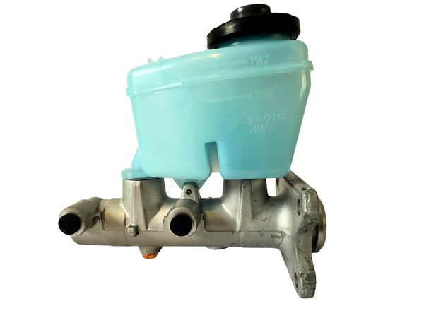 Brake master cylinder with a blue reservoir on a white background