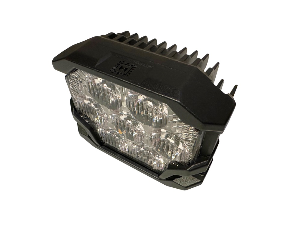 LED work light with black housing on a white background
