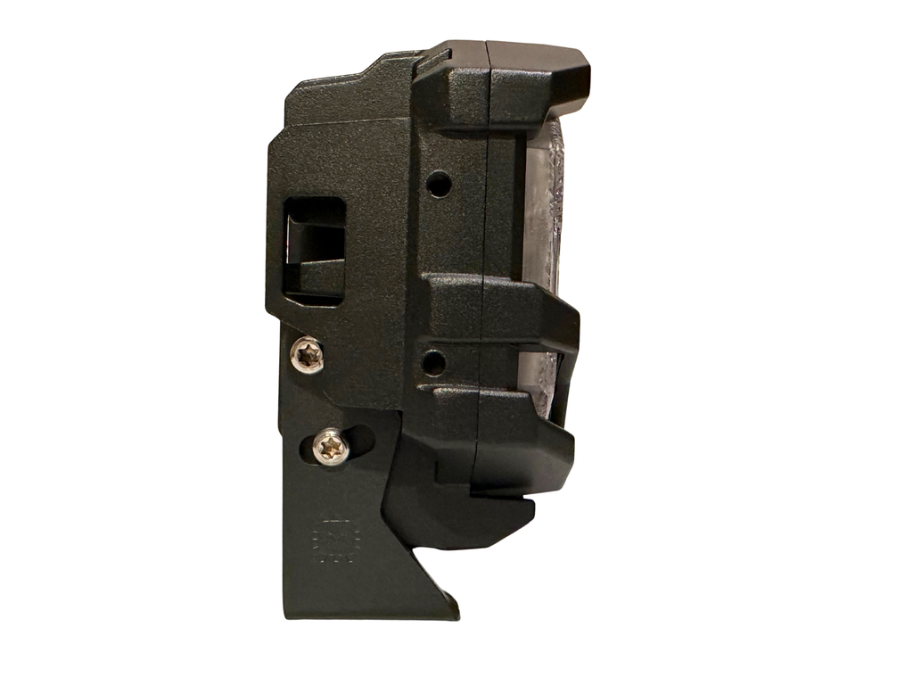 Side view of LED light showing mounting bracket and slim design