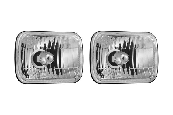 Pair of rectangular car headlights on a white background