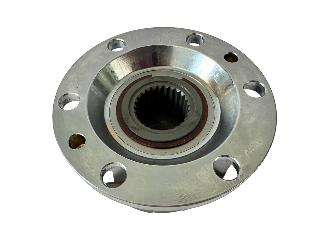 Metallic wheel hub with gear on a white background