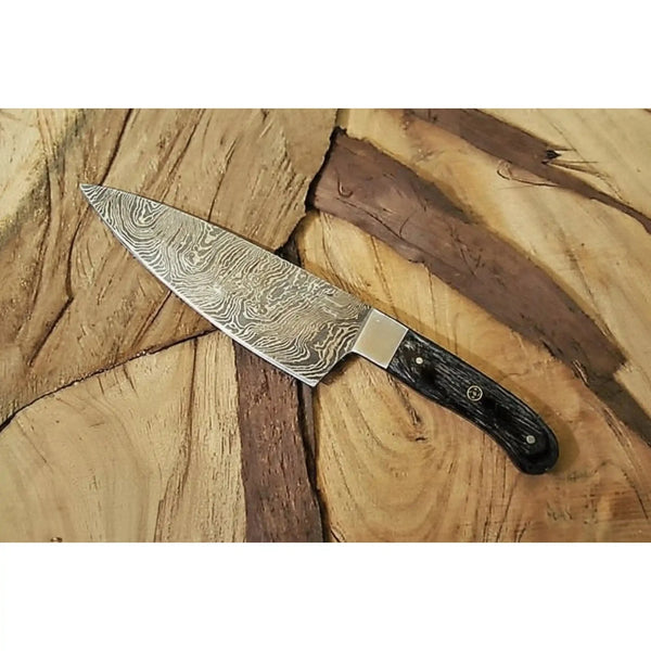 JW SteelCrafts 7” Gyuto Chef Knife in Twisted Master Steel Damascus with Black Pakka Wood Handle